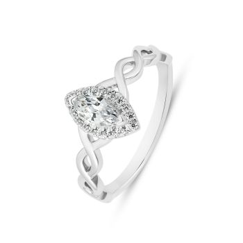9ct White Gold 0.35ct Marquise Cut Lab Grown Diamond Halo Twist Ring