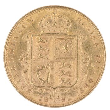 1892 Victoria Jubilee Head UK Half Sovereign Coin
