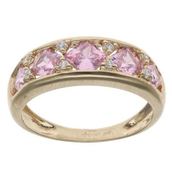 14ct Yellow Gold Pink Gemstone and Cubic Zirconia Fancy Ring