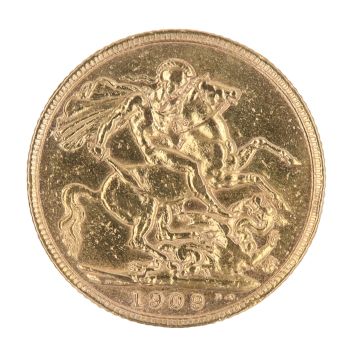 1909 Edward VII Large Head UK Full Sovereign Coin