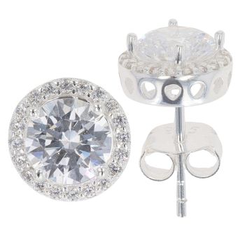 Silver Cubic Zirconia Halo Stud Earrings By Icesia
