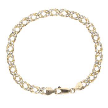 9ct Yellow and White Gold Diamond Cut Double Curb Bracelet 7"