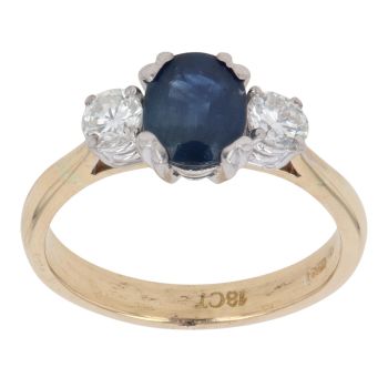 18ct Yellow Gold 0.45ct Brilliant Cut Diamond and Sapphire Three Stone Ring