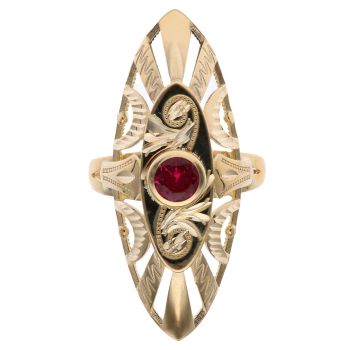14ct Yellow Gold Red Gemstone Raised Cut Out Ring