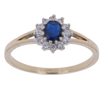 9ct Yellow Gold Sapphire and Cubic Zirconia Cluster Ring
