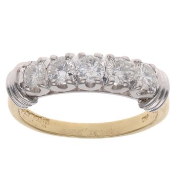 18ct Yellow And White Gold 0.75ct Brilliant Cut Diamond Five Stone Ring
