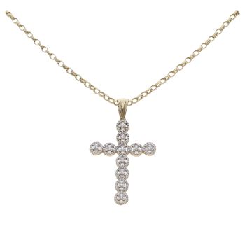 9ct Yellow Gold Cubic Zirconia Cross Pendant and Chain 20"