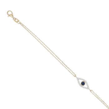 14ct Yellow Gold Blue Gemstone and Cubic Zirconia Eye Bracelet 7.5"