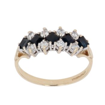 9ct Yellow Gold Sapphire and Cubic Zirconia Cluster Ring