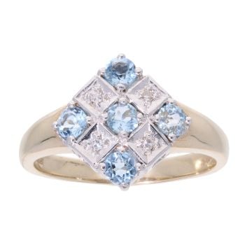 9ct Yellow Gold Created Blue Topaz And Diamond Ring
