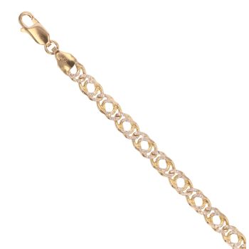 9ct Yellow and White Gold Double Curb Diamond Cut Bracelet 7"
