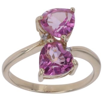 9ct Yellow Gold 0.01ct Diamond and Pink Topaz Heart Ring