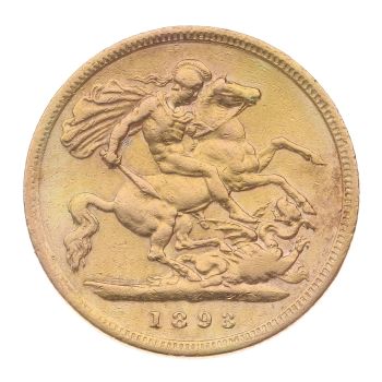 1893 Victoria Old Head UK Half Sovereign Coin