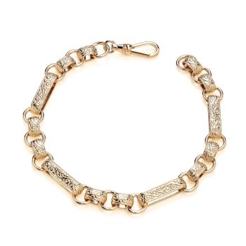 18ct Yellow ﻿Gold on Sterling Silver Men's Patterned Gypsy Link Belcher 9" Bracelet