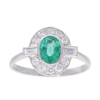 Platinum Emerald and 0.50ct Diamond Ring