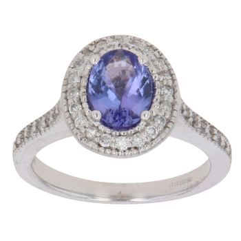 18ct White Gold 0.40ct Brilliant Cut Diamond And Tanzanite Cluster Ring