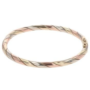 9ct Yellow, White And Rose Gold Twist Patterned Bangle