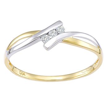 9ct Yellow And White Gold Diamond Crossover Ring