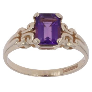 9ct Yellow Gold Amethyst Single Stone Ring