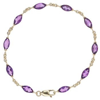 9ct Yellow Gold Amethyst Bracelet 7"
