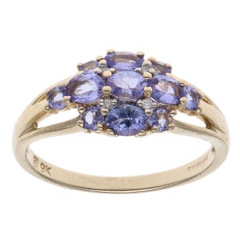 9ct Yellow Gold 0.05ct Diamond and Tanzanite Cluster Ring