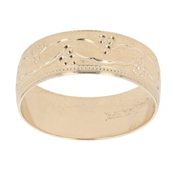 9ct Yellow Gold Patterned Wedding Band 6.5mm