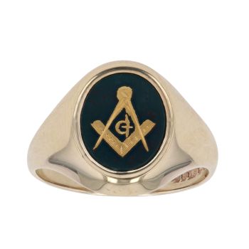 9ct Yellow Gold Masonic Bloodstone Signet Ring