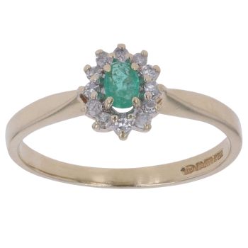 9ct Yellow Gold 0.10ct Diamond and Emerald Cluster Ring