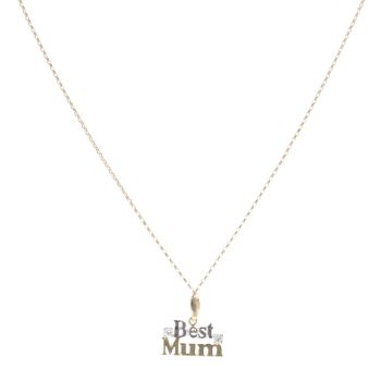 9ct Yellow Gold Cubic Zirconia 'Best Mum' Pendant and Chain 18"