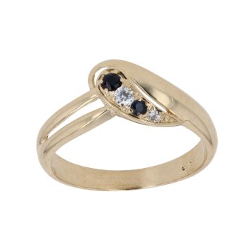 14ct Yellow Gold Sapphire and Cubic Zirconia Wishbone Ring