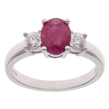 18ct White Gold 0.44ct Brilliant Cut Diamond and Ruby Three Stone Ring