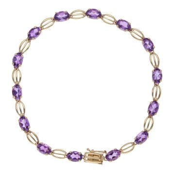 9ct Yellow Gold Amethyst Bracelet 7"