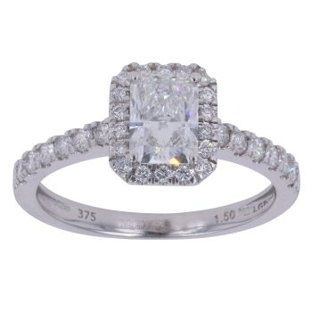 9ct White Gold 1.50ct Radiant and Brilliant Cut Lab Grown Diamond Cluster Ring