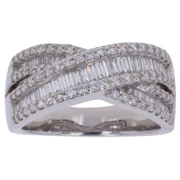 Platinum 1.07ct Baguette and Brilliant Cut Diamond Crossover Ring