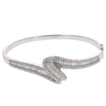 18ct White Gold 3.55ct Brilliant And Baguette Cut Diamond Bangle