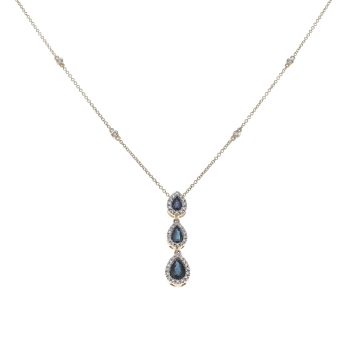 18ct Yellow Gold 0.25ct Single Cut Diamond and Sapphire Fancy Cluster Pendant and Chain 18"