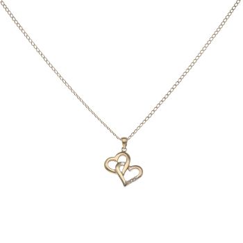 9ct Yellow and White Gold 0.05ct Diamond Heart Pendant and Chain 16"
