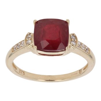 9ct Yellow Gold Cubic Zirconia and Ruby Ring