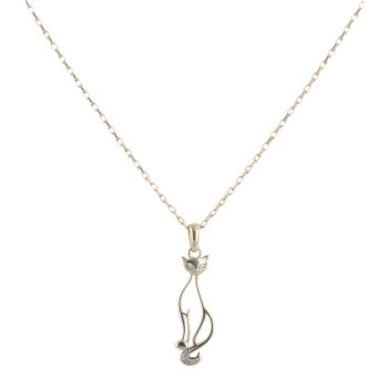 9ct Yellow Gold 0.03ct Diamond Cat Pendant and Chain 16"