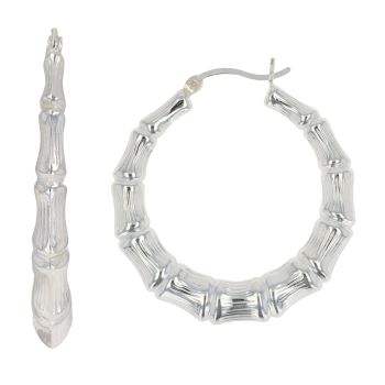 Silver Bamboo Hoop Earrings By Icesia