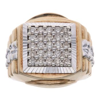 9ct Yellow and White Gold 1.00ct Brilliant Cut Diamond Cluster Signet Ring