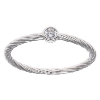 Silver Cubic Zirconia Single Stone Twist Ring By Icesia