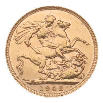 1908 Edward VII Large Head UK Full Sovereign Coin