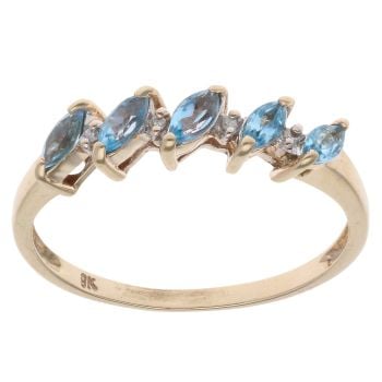 9ct Yellow Gold 0.02ct Diamond and Blue Topaz Ring