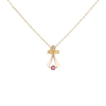 9ct Yellow Gold 0.05ct Diamond And Pink Gemstone Pendant And Chain 16"