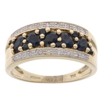 9ct Yellow Gold 0.10ct Diamond And Sapphire Fancy Ring