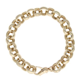 9ct Yellow Gold Patterned and Plain Belcher Bracelet 7"