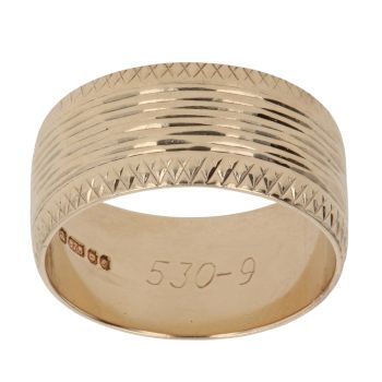 9ct Yellow Gold Line Patterned Wedding Band 8.7mm
