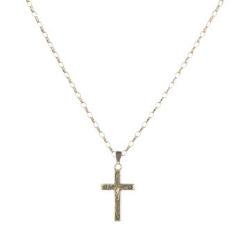 9ct Yellow Gold Patterned Cross Pendant and Chain 20"