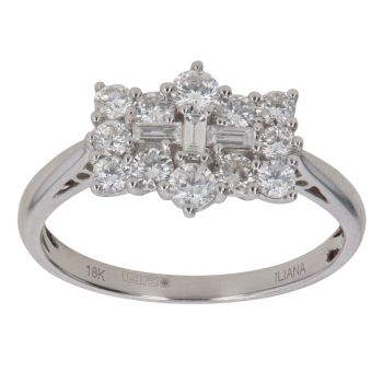 18ct White Gold 1.00ct Brilliant And Baguette Cut Diamond Cluster Ring